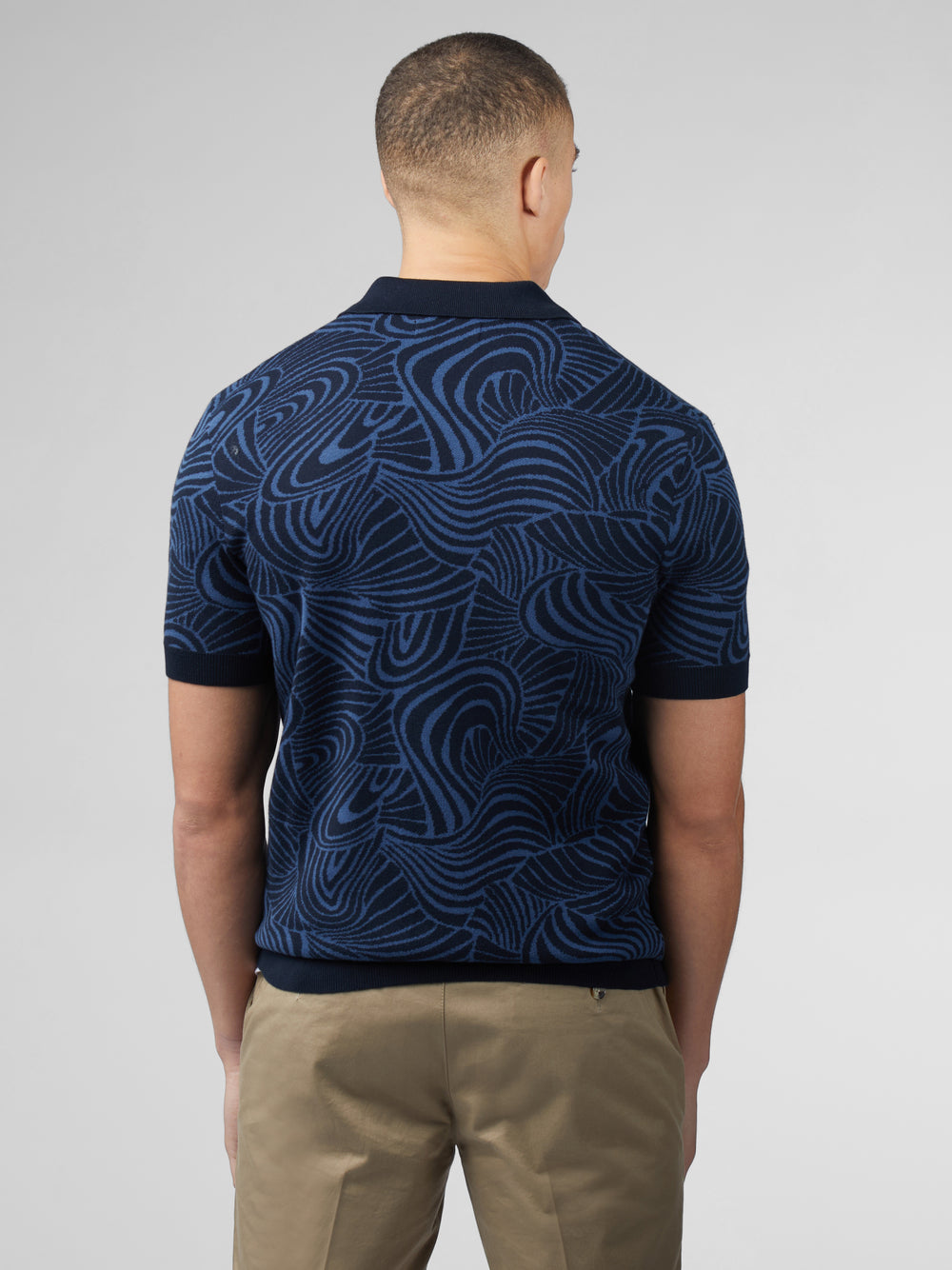 Knitwear Ben Sherman B by Ben Sherman Swirl Jacquard Button Through Polo Bleu Marine | KTJ-44860916